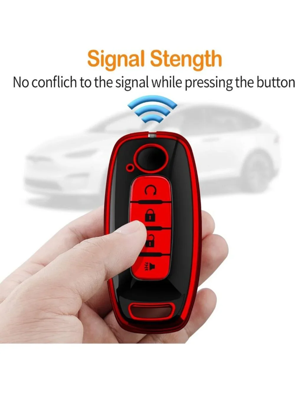 Red Leather Key Fob Cover with Soft TPU Protection for Nissan Pathfinder Rogue